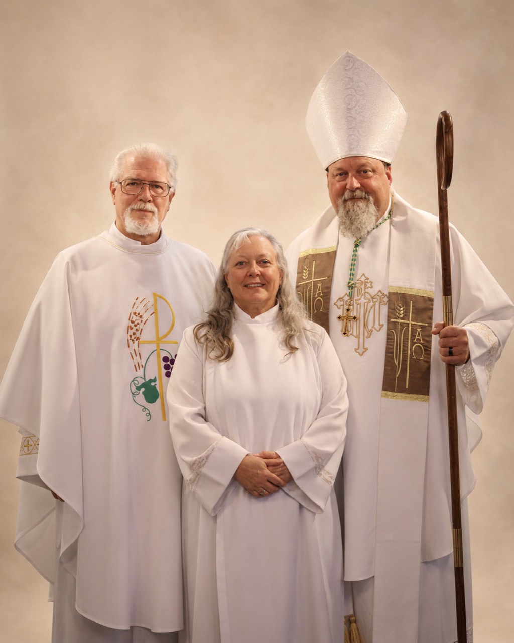 Bishop Linda Pilato with Fr. Mark Schmidt and Bishop James P. Morgan