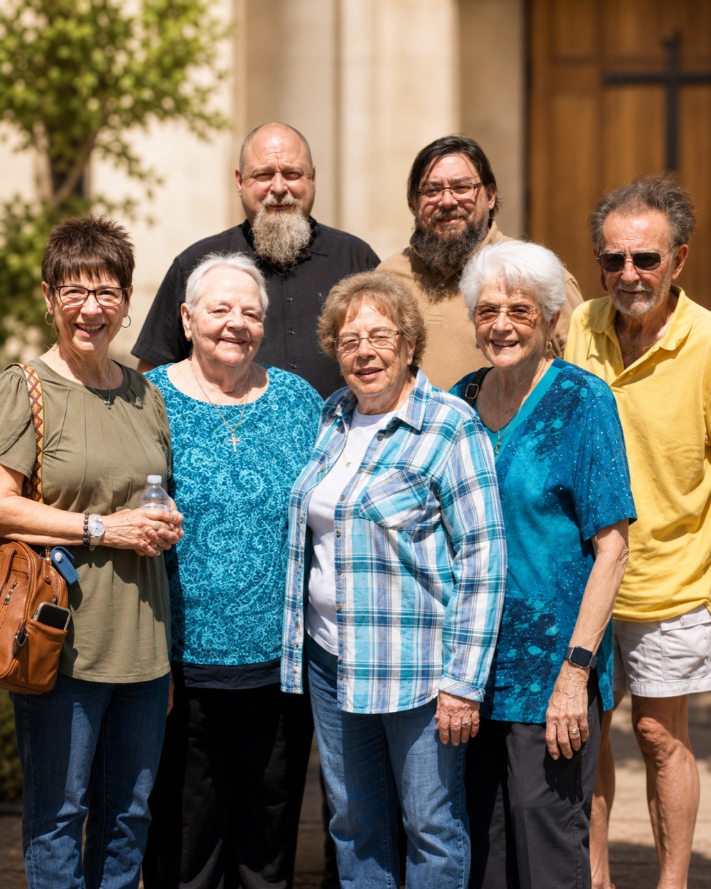 Parishioners gathered outside a church